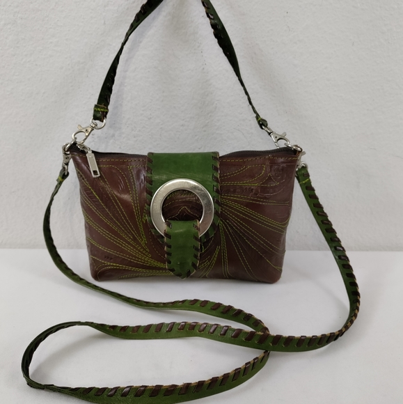 Leathers In Leather Vintage Contrast Cross Stitch Tooled Leather Crossbody Bag - Picture 1 of 12